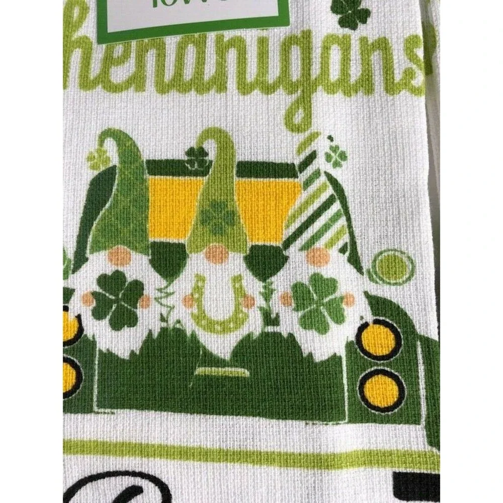 St Patrick's Day Kitchen Dish Towels Set of 2 Let the Shenanigans Begin Gnomes